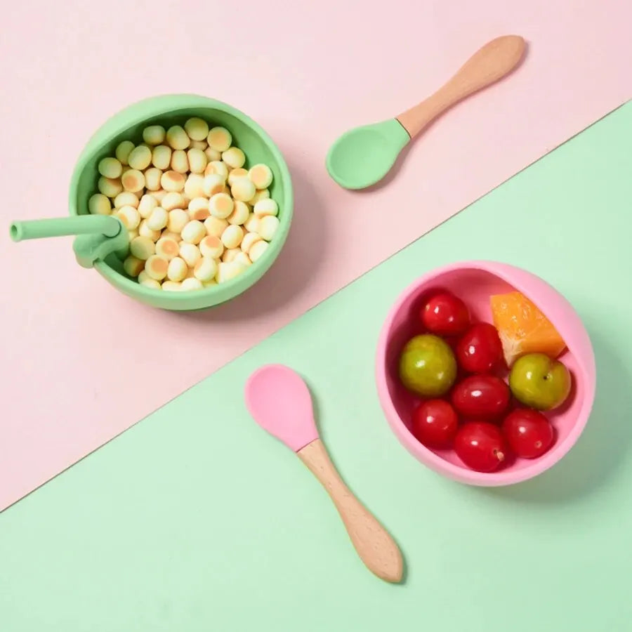 Ultimate Spill-Proof Silicone Baby Feeding Bowl and Spoon Set - Safe & Durable Tableware for Happy Mealtimes!