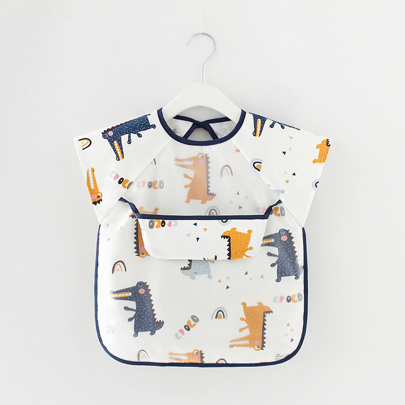 Summer Thin Children's Pure Cotton Waterproof Short Sleeve Eating Bib Overclothes – Lightweight, Breathable, Easy-Clean Design | Essential Feeding Wear for Babies and Toddlers