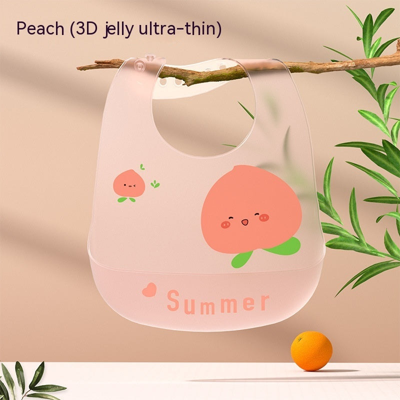 Peach-themed baby bib with 'Summer' text on a beige background