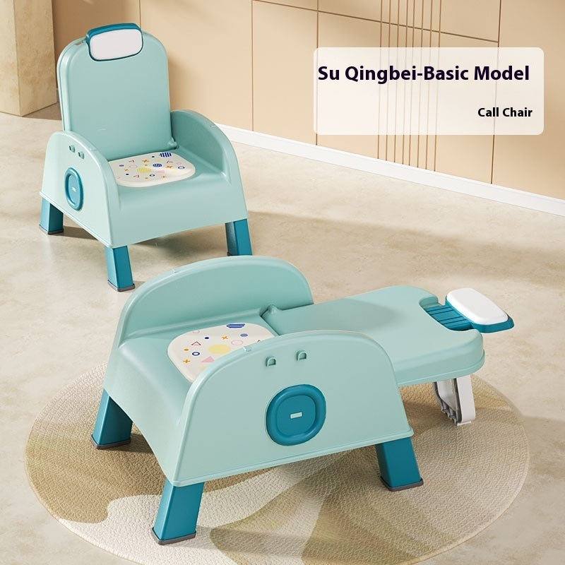 Two children's call chairs on a beige floor with a neutral wall background.