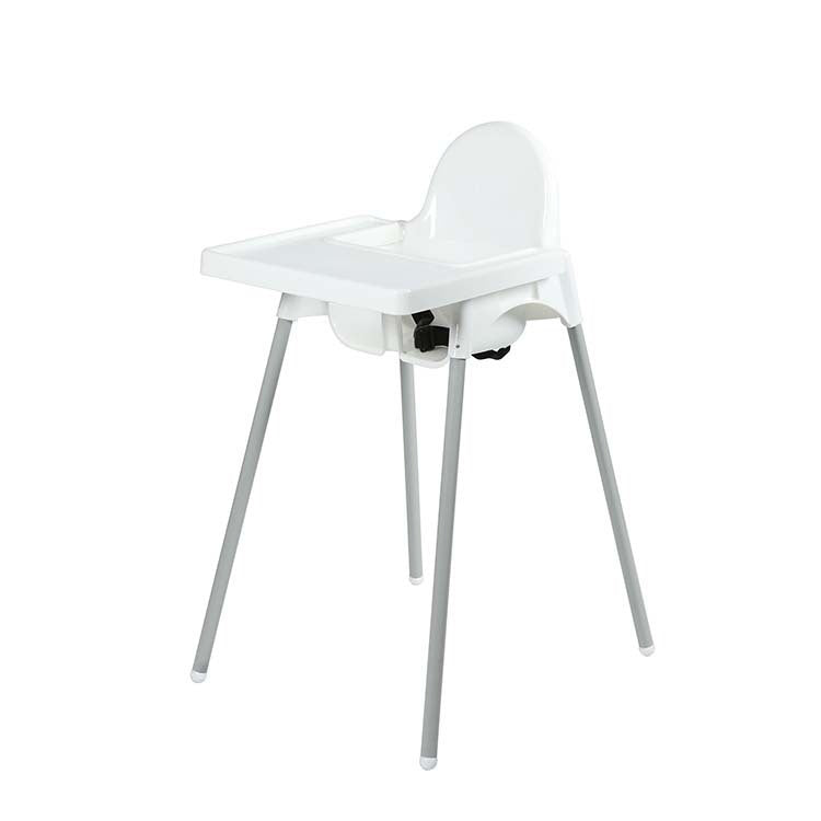 White high chair with gray legs on a white background