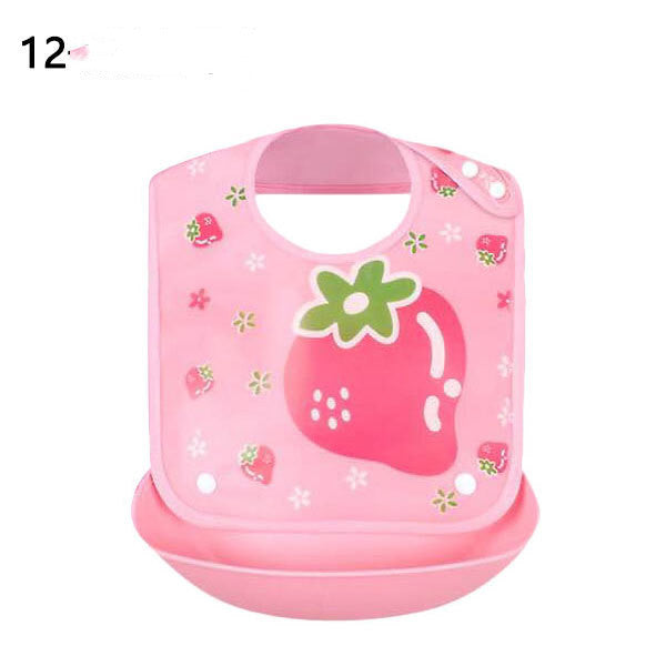 Pink baby bib with floral design on a white background