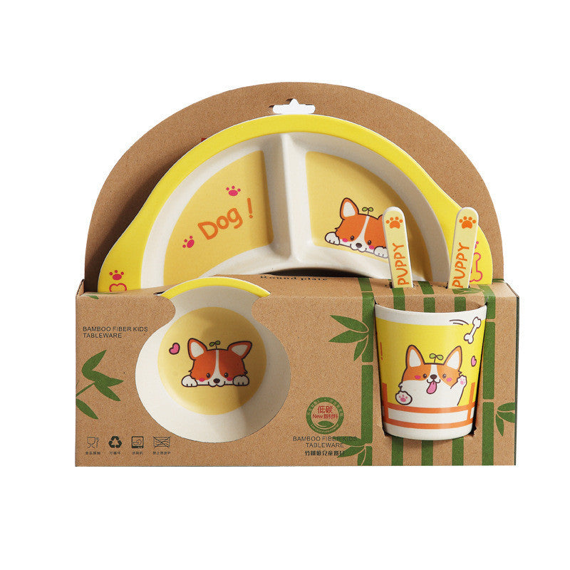 Children's tableware set with dog-themed design in packaging