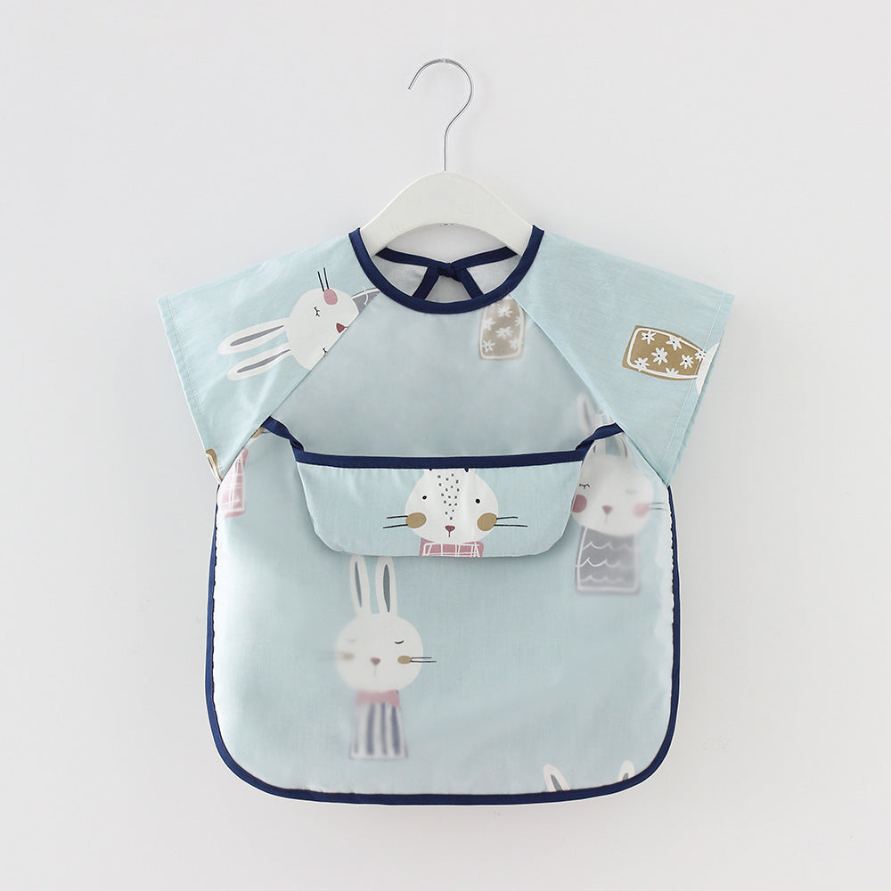 Summer Thin Children's Pure Cotton Waterproof Short Sleeve Eating Bib Overclothes – Lightweight, Breathable, Easy-Clean Design | Essential Feeding Wear for Babies and Toddlers