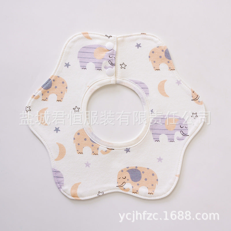 Baby bib with elephant pattern on a light gray background