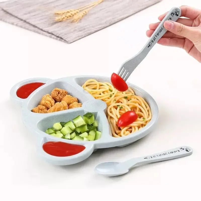 Delightful 3-Piece Baby Feeding Set - Adorable Cartoon Bear Bowl, Spoon & Fork for Joyful Mealtimes!