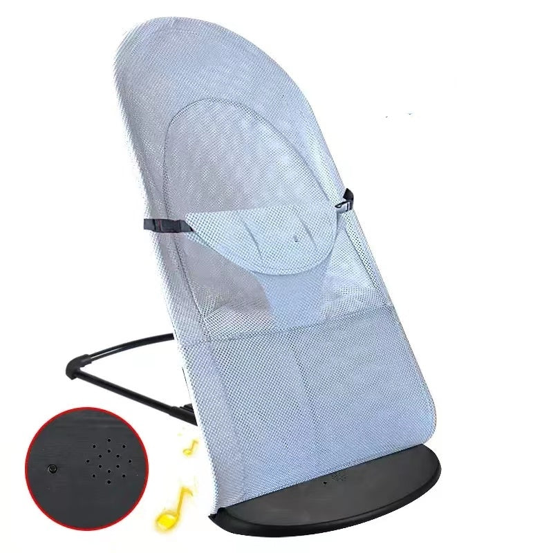 Baby bouncer with mesh cover and base on a white background
