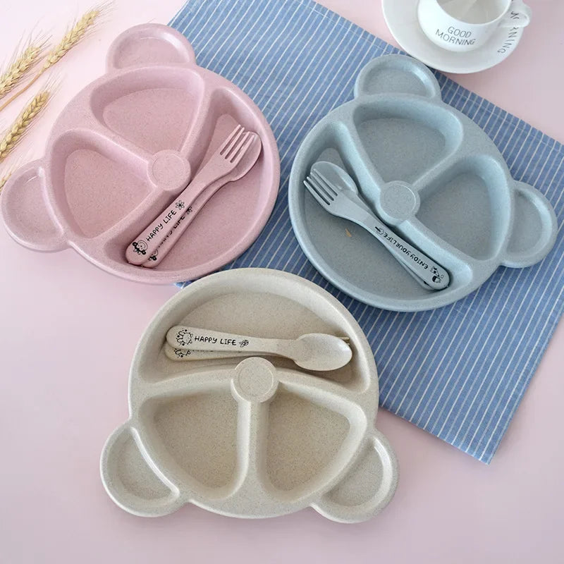 Cute Cartoon Bear 3-Piece Baby Feeding Set - Bowl, Spoon & Fork for Safe and Fun Mealtime!