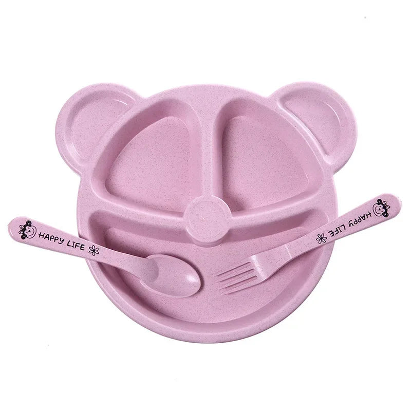 Delightful 3-Piece Baby Feeding Set - Adorable Cartoon Bear Bowl, Spoon & Fork for Joyful Mealtimes!