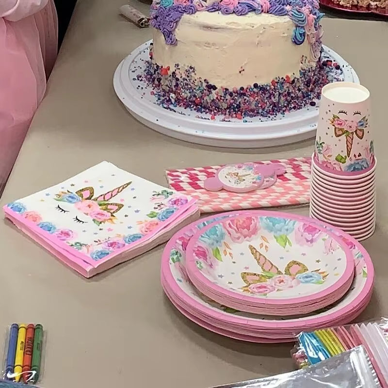 Magical Unicorn Birthday Party Tableware Set - Plates, Cups & Banner for Girls - Ideal Baby Shower Gift!