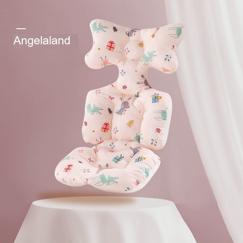 Butterfly-shaped cushion with animal patterns on a pink background, branded 'Angelaland'.