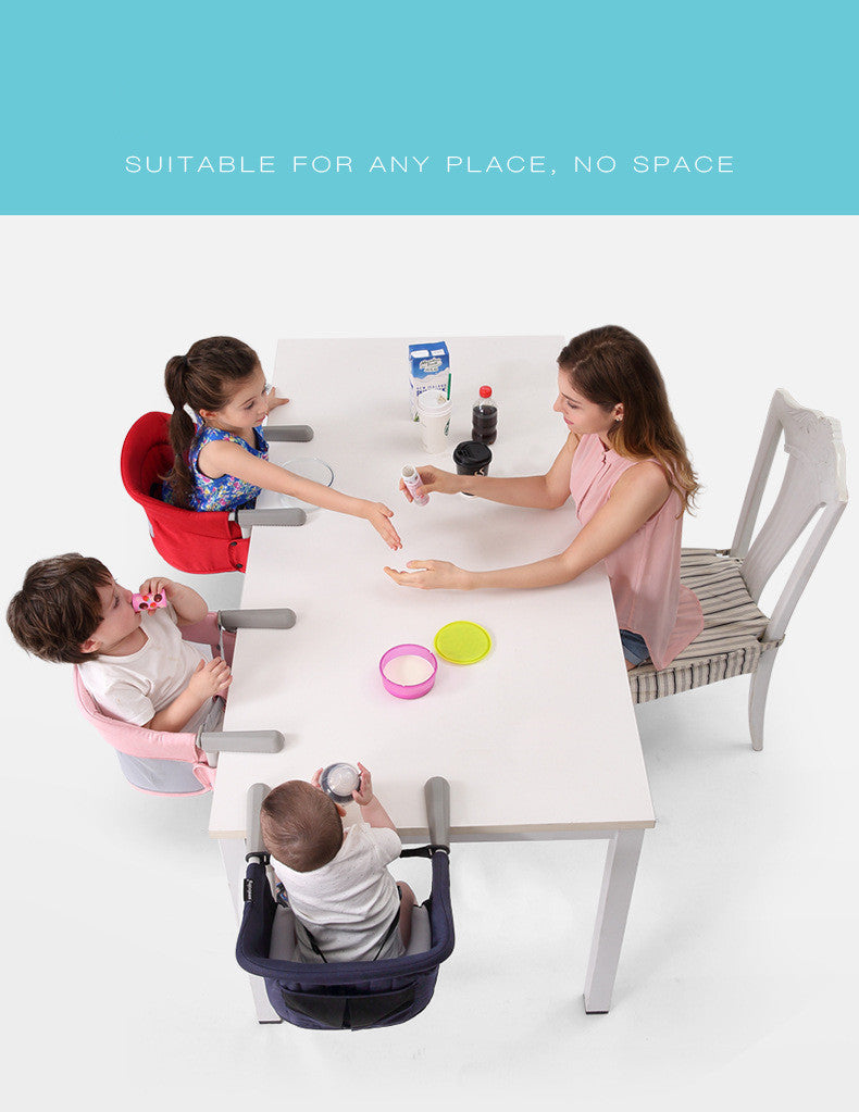 Children sitting at a table with chairs suitable for various heights, on a white background.
