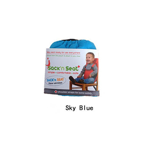 Sack 'n Seat product packaging in sky blue on a white background