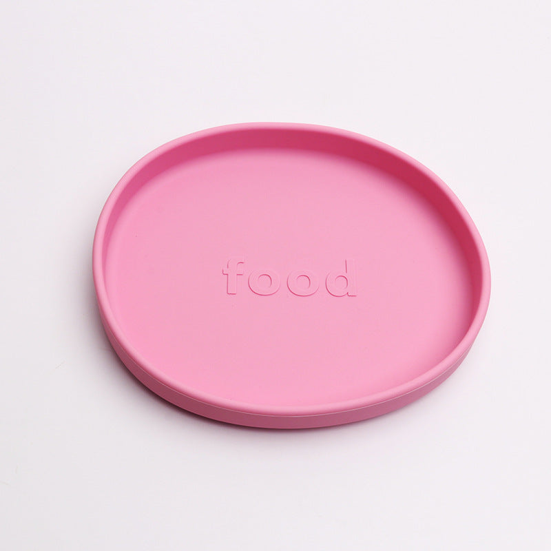 Pink lid with 'food' text on a light purple background