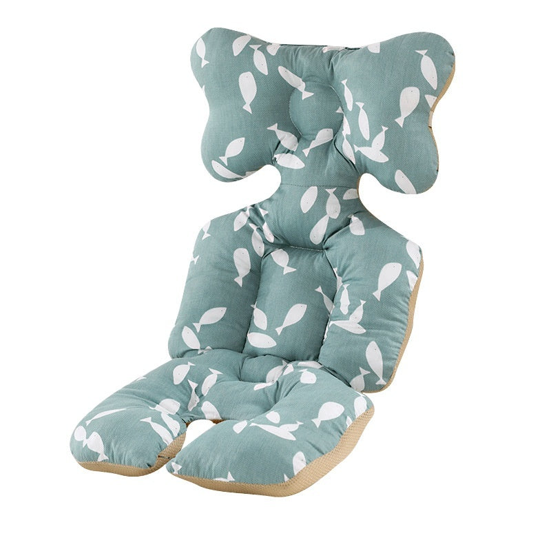 Children's chair pad with fish pattern on a white background