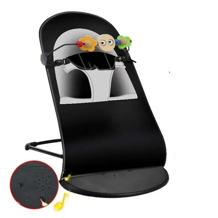 Black baby bouncer with cartoon character on a white background