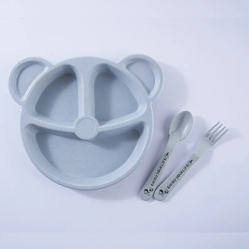Cute Cartoon Bear 3-Piece Baby Feeding Set - Bowl, Spoon & Fork for Safe and Fun Mealtime!