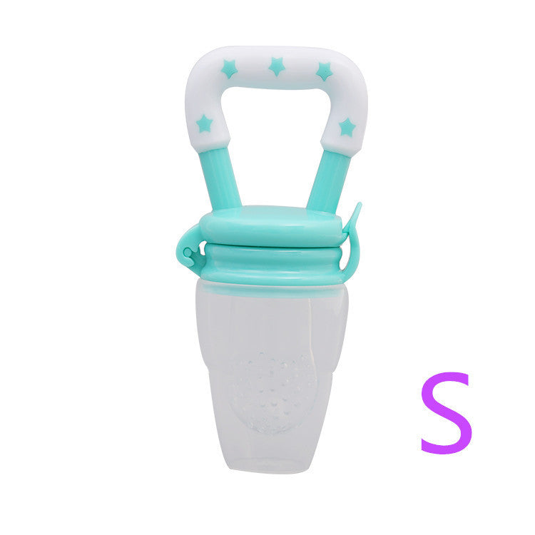 Teal and white baby teether on a white background