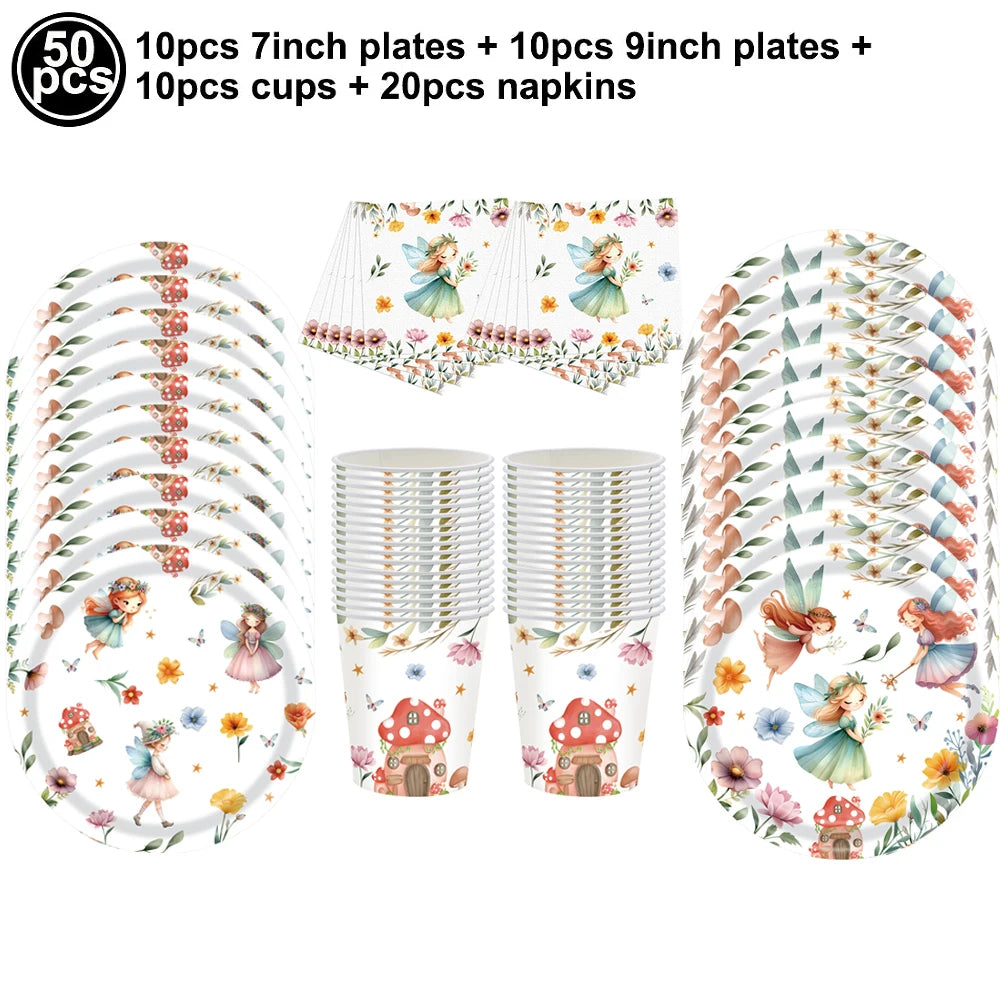 Whimsical Pink Butterfly Fairy Disposable Tableware Set – Perfect for Girls' Birthday Parties, Weddings, and Baby Showers!