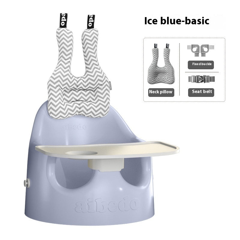 Baby high chair with neck pillow and seat belt, featuring the brand 'aiboo'.