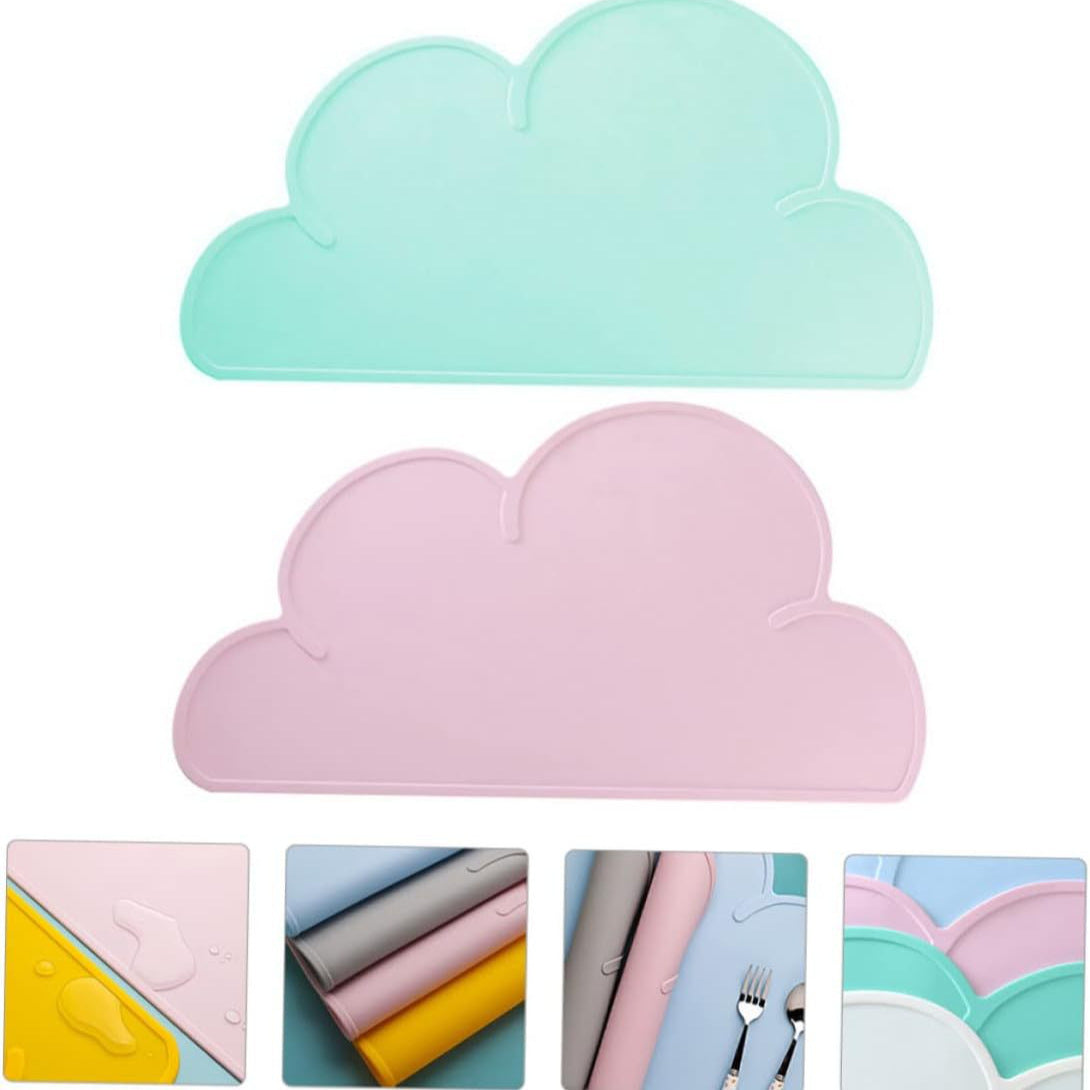 Two cloud-shaped mats, one pink and one green, on a white background.
