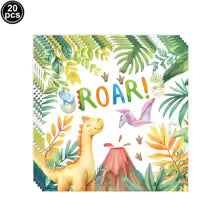 Dinosaur-Themed Birthday Party Disposable Tableware Set - Plates, Cups, Napkins & Tablecloth for Kids' Celebrations and Baby Showers