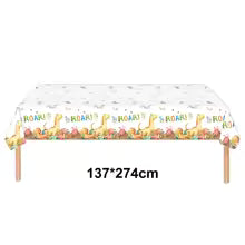 Dinosaur-Themed Birthday Party Disposable Tableware Set - Plates, Cups, Napkins & Tablecloth for Kids' Celebrations and Baby Showers