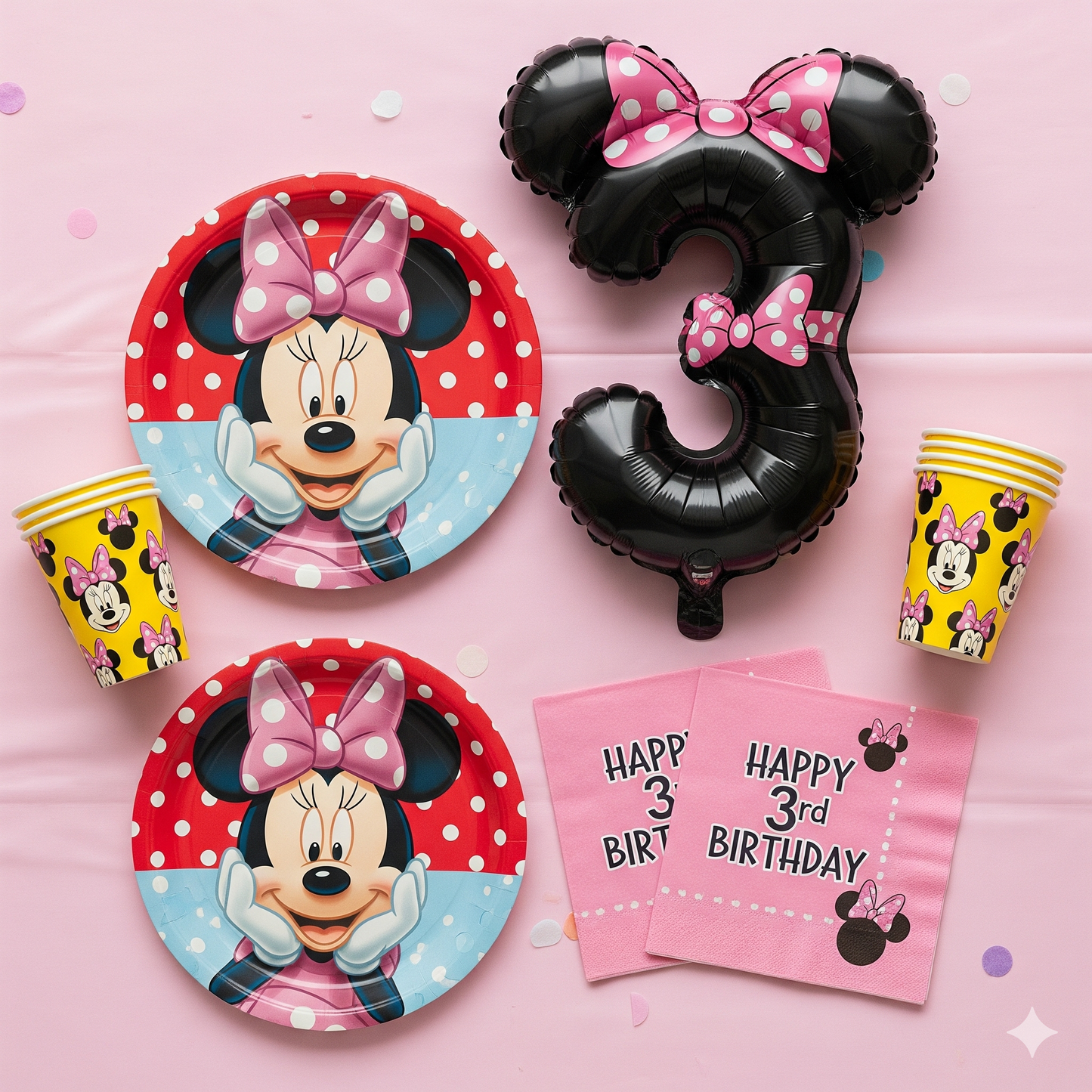 Minnie Mouse Birthday Party Essentials: Disposable Tableware, Balloons, Cups, Plates, and Tablecloth for a Magical Celebration!