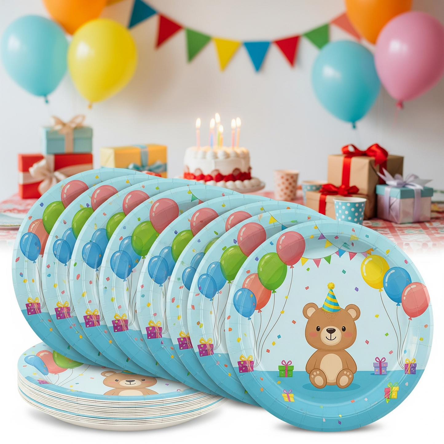 Cartoon Bear Disposable Paper Tableware Set - Kids Party Plates