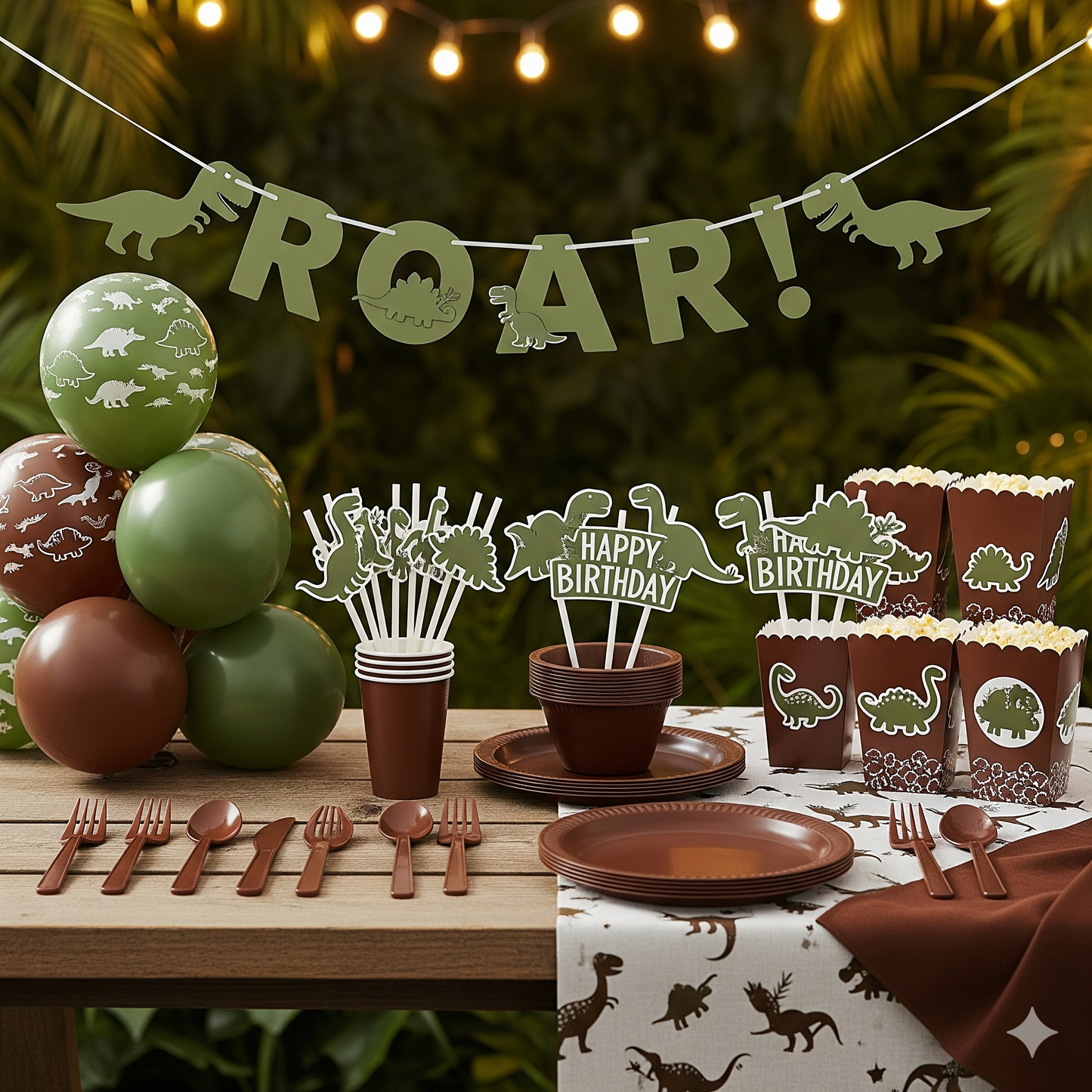 Dinosaur-Themed Birthday Party Disposable Tableware Set - Plates, Cups, Napkins & Tablecloth for Kids' Celebrations and Baby Showers