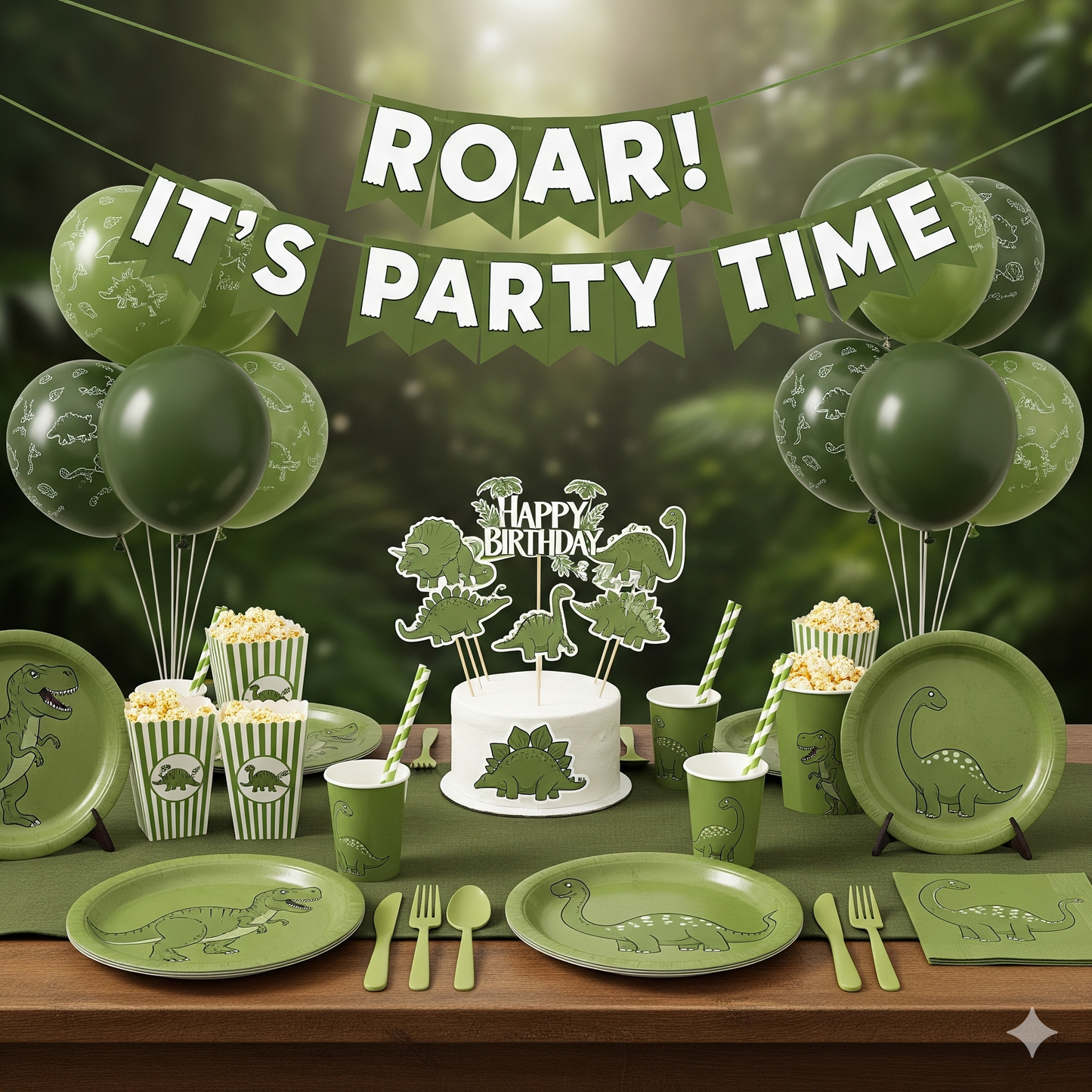 Dinosaur-Themed Birthday Party Disposable Tableware Set - Plates, Cups, Napkins & Tablecloth for Kids' Celebrations and Baby Showers