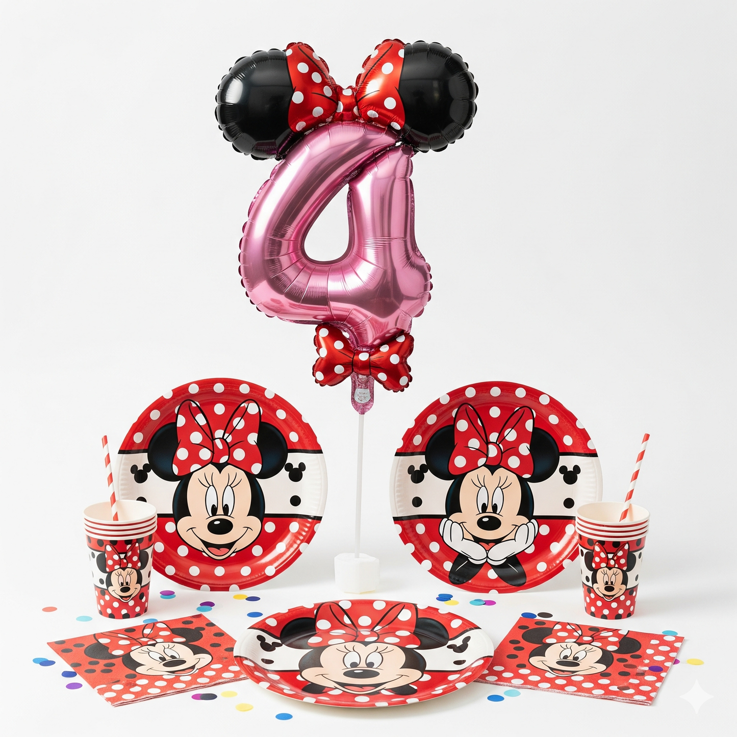 Minnie Mouse Birthday Party Essentials: Disposable Tableware, Balloons, Cups, Plates, and Tablecloth for a Magical Celebration!