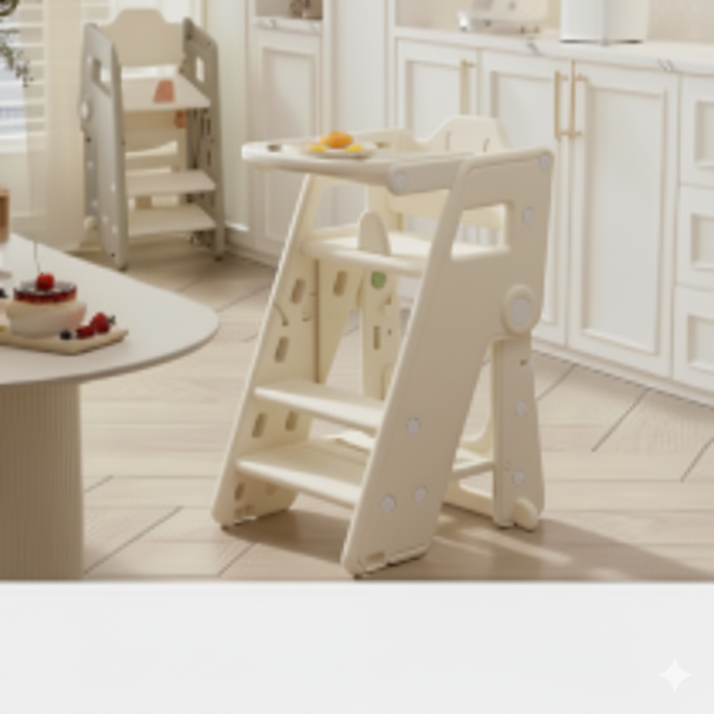 SixTree Two-in-One Foldable & Portable Children's High Chair & Bench - All-in-One Plastic Furniture for Ages 0-6