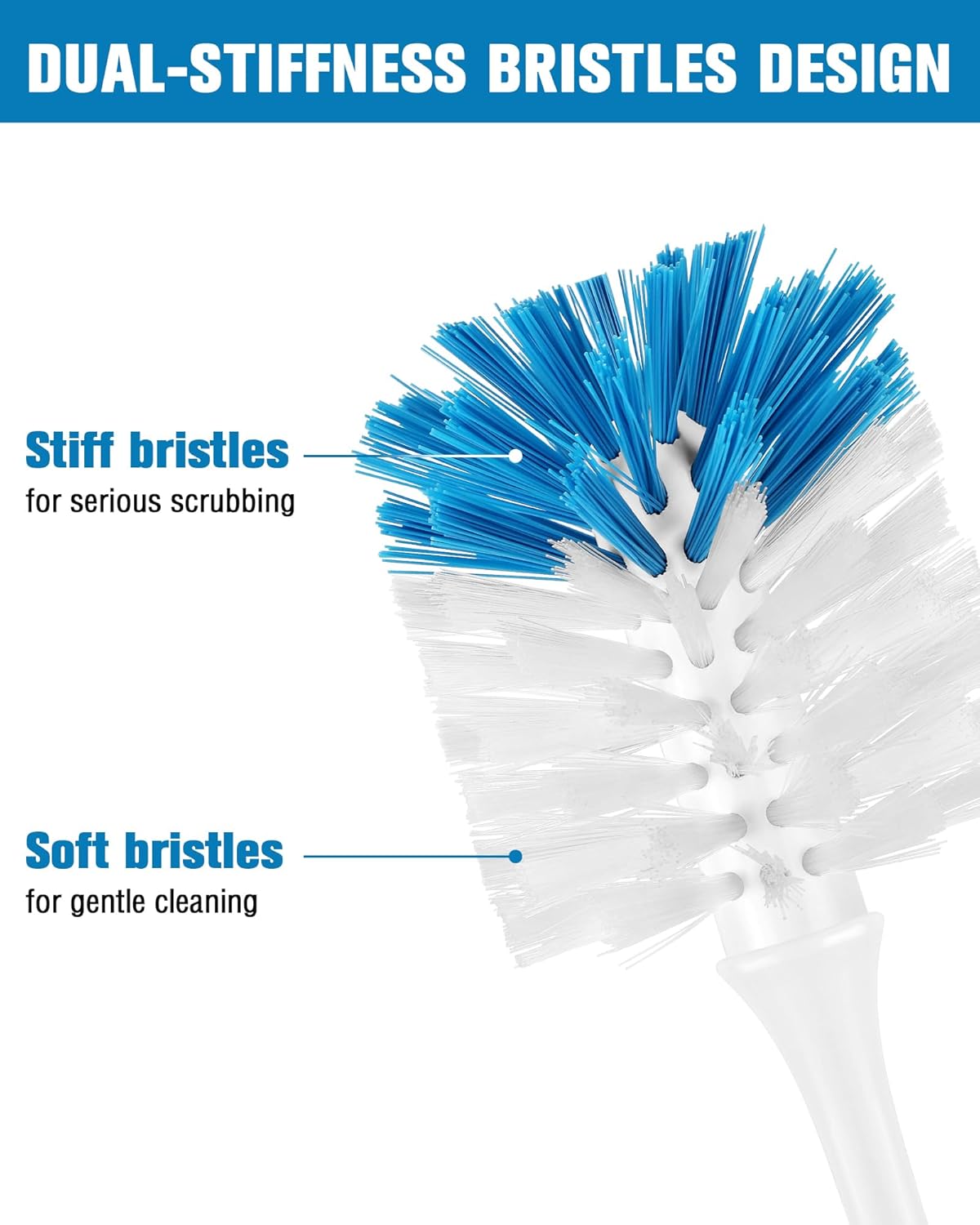 Cleaning brush with dual-stiffness bristles design on a white background