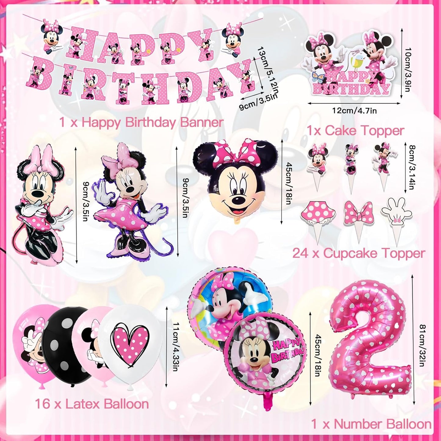 Minnie Mouse Birthday Party Essentials: Disposable Tableware, Balloons, Cups, Plates, and Tablecloth for a Magical Celebration!