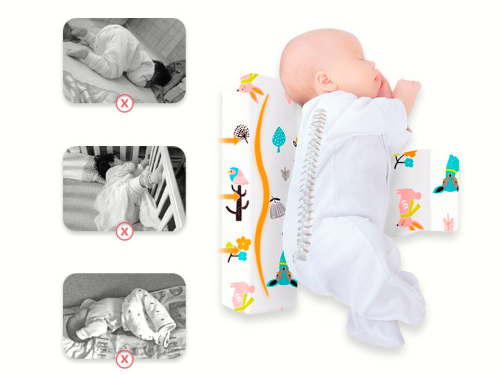 Triangular anti-reflux wedge pillow for babies by Nestacular, 45cm, featuring colorful animal design and head support.