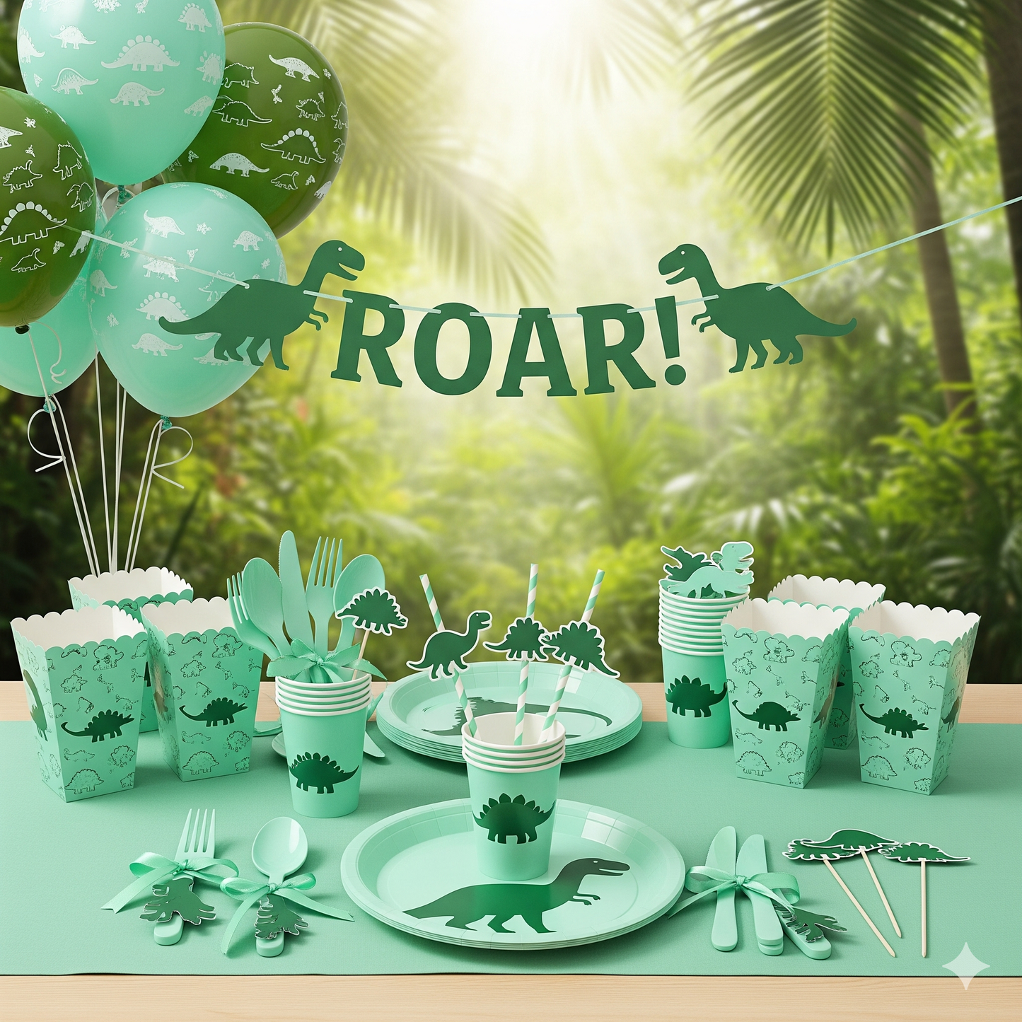 Dinosaur-Themed Birthday Party Disposable Tableware Set - Plates, Cups, Napkins & Tablecloth for Kids' Celebrations and Baby Showers