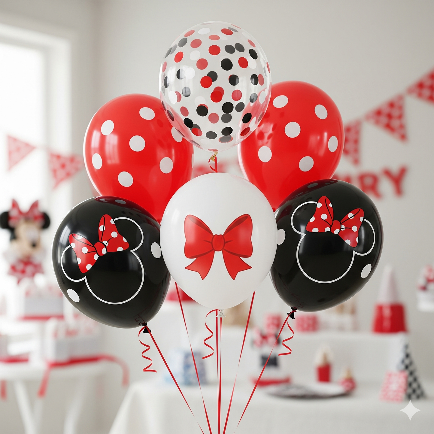 Minnie Mouse Birthday Party Essentials: Disposable Tableware, Balloons, Cups, Plates, and Tablecloth for a Magical Celebration!