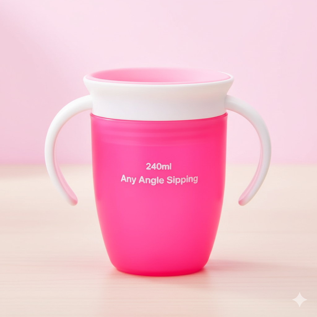 360° Rotating Silicone Baby Water Cup 240ml - Double Handle Leakproof