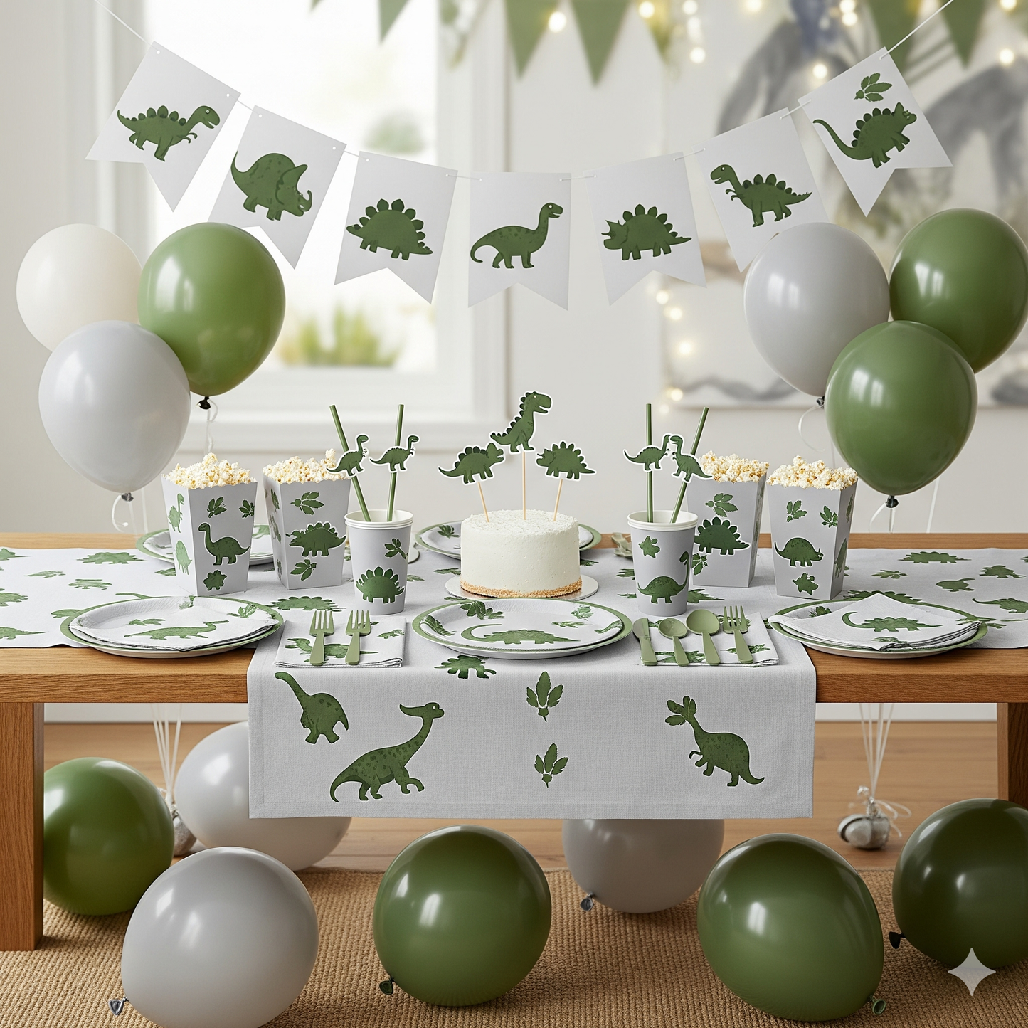 Dinosaur-Themed Birthday Party Disposable Tableware Set - Plates, Cups, Napkins & Tablecloth for Kids' Celebrations and Baby Showers