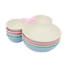 Adorable 3-Piece Cartoon Baby Bowl Set - Eco-Friendly Wheat Straw Dinnerware for Kids with Bowknot Design, Includes Plate, Spoon, and Fork