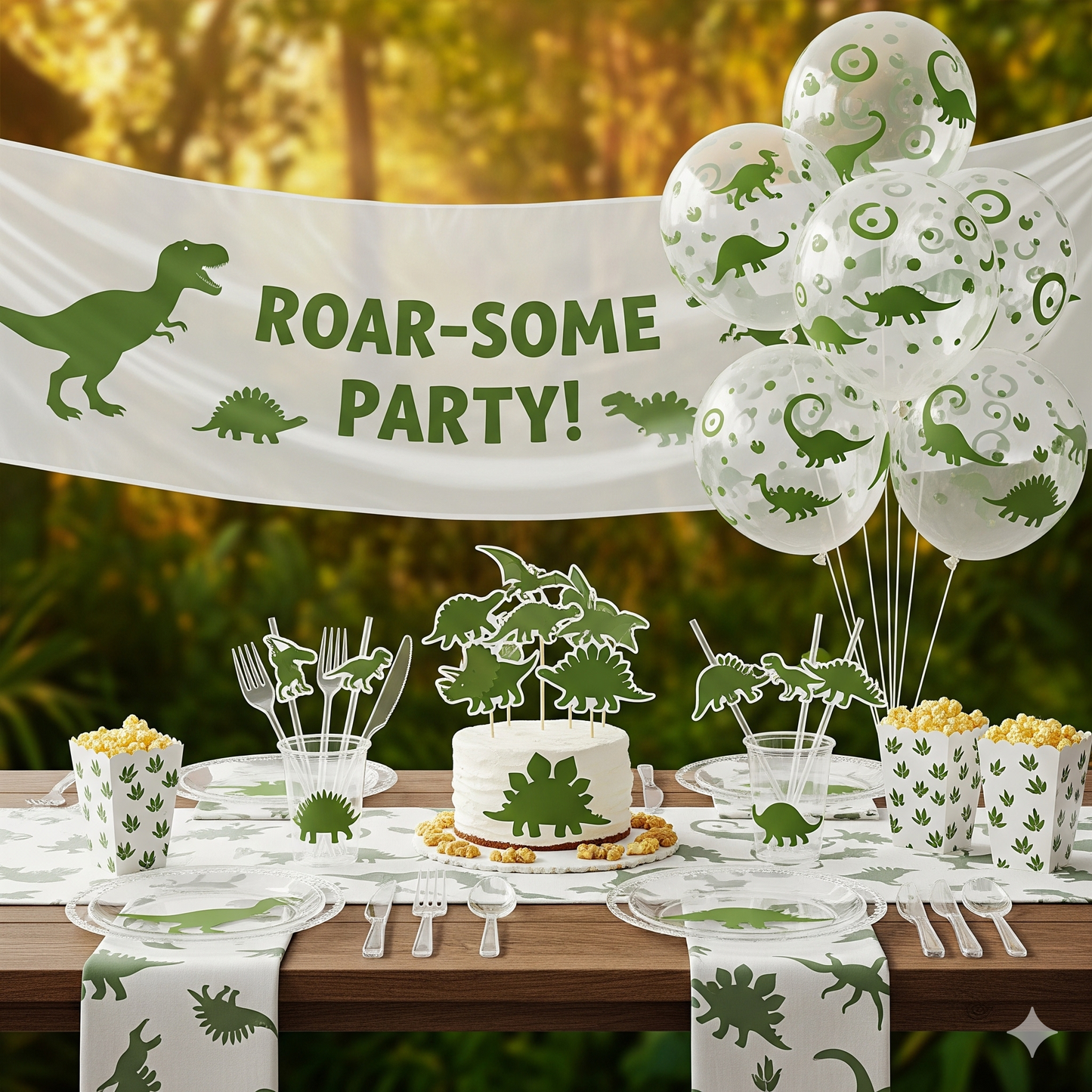 Dinosaur-Themed Birthday Party Disposable Tableware Set - Plates, Cups, Napkins & Tablecloth for Kids' Celebrations and Baby Showers