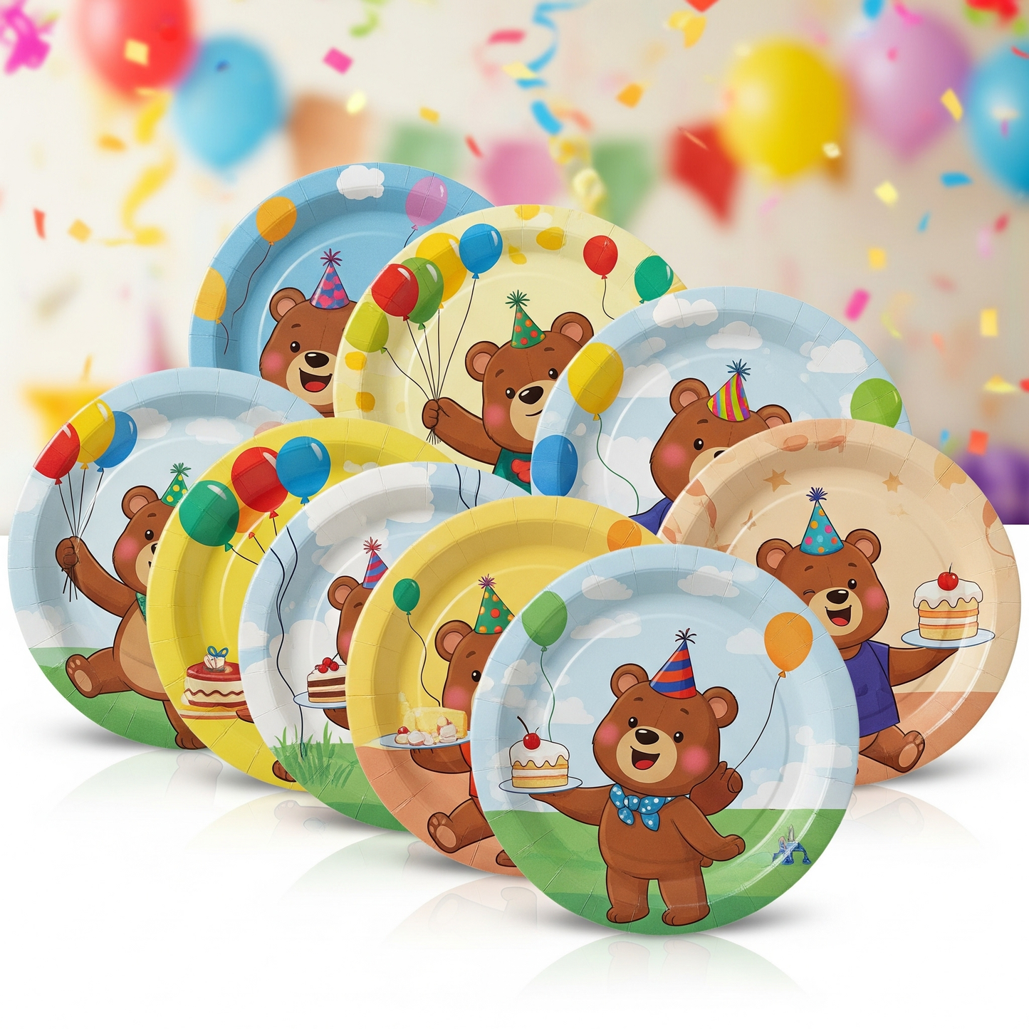Cartoon Bear Disposable Paper Tableware Set - Kids Party Plates