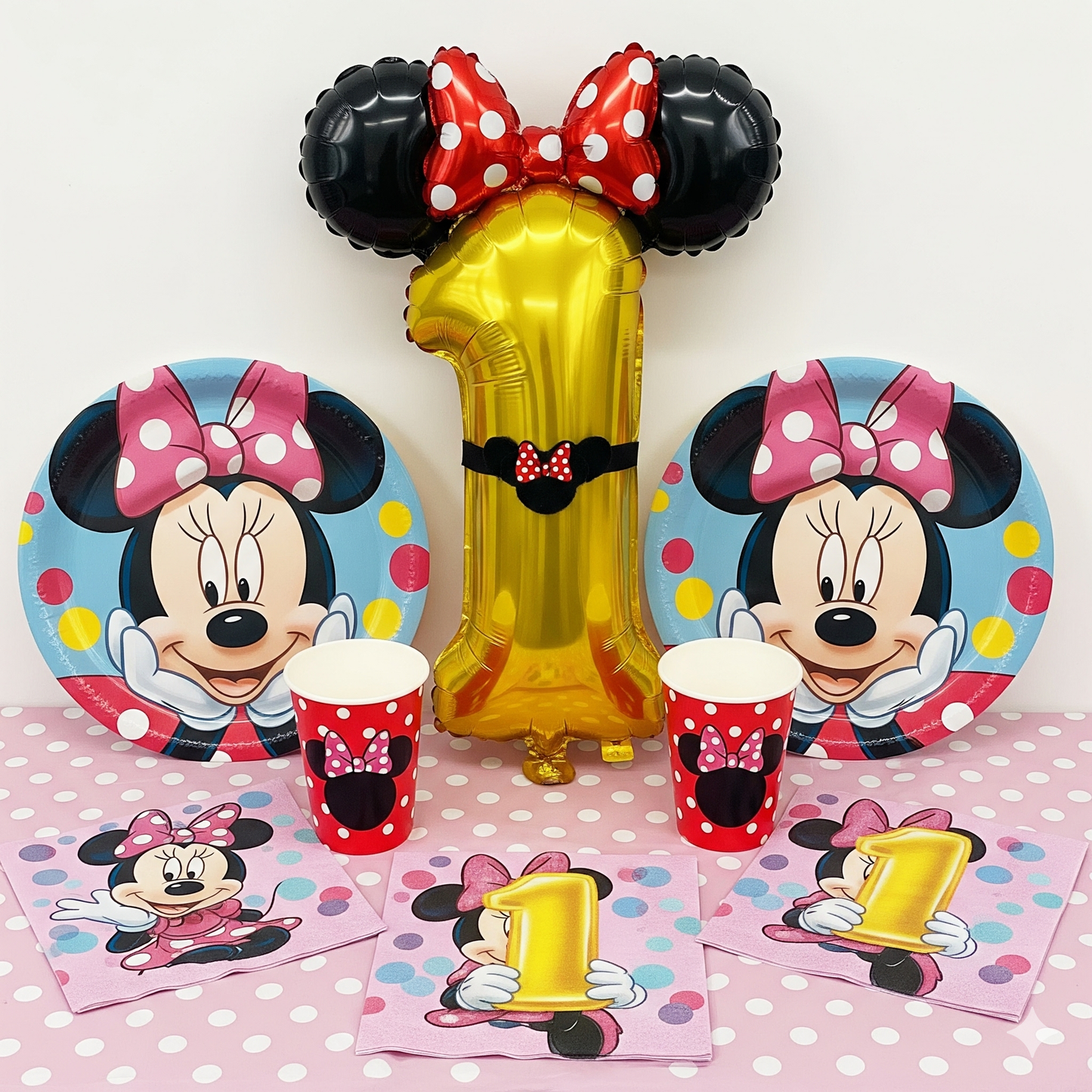 Minnie Mouse Birthday Party Essentials: Disposable Tableware, Balloons, Cups, Plates, and Tablecloth for a Magical Celebration!
