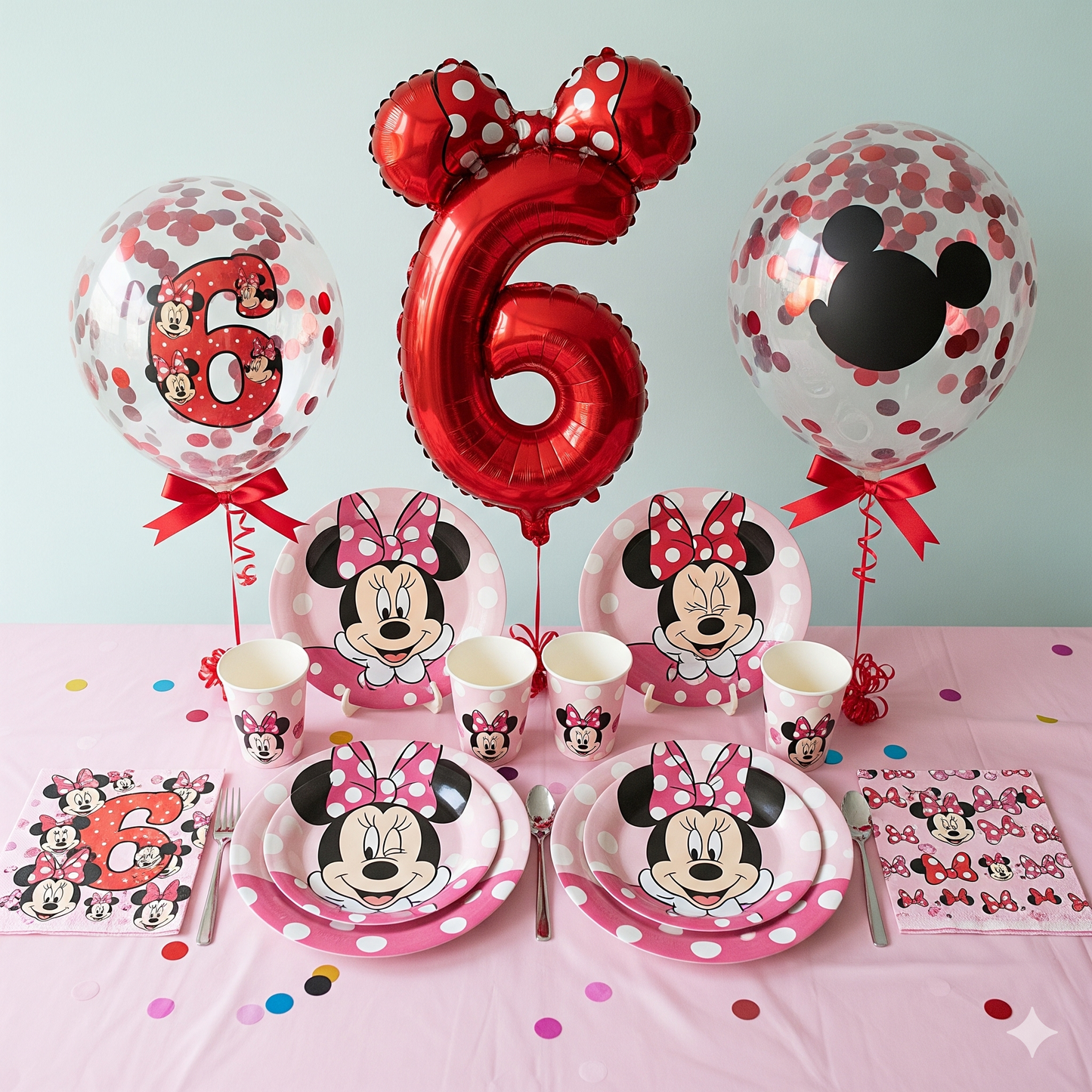 Minnie Mouse Birthday Party Essentials: Disposable Tableware, Balloons, Cups, Plates, and Tablecloth for a Magical Celebration!