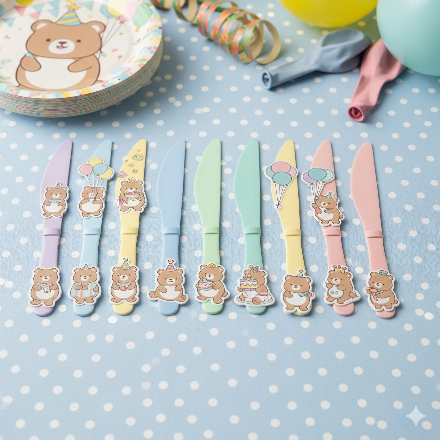Cartoon Bear Disposable Paper Tableware Set - Kids Party Plates