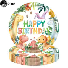 Dinosaur-Themed Birthday Party Disposable Tableware Set - Plates, Cups, Napkins & Tablecloth for Kids' Celebrations and Baby Showers
