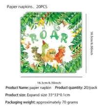 Dinosaur-Themed Birthday Party Disposable Tableware Set - Plates, Cups, Napkins & Tablecloth for Kids' Celebrations and Baby Showers