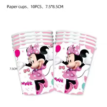 Minnie Mouse Birthday Party Essentials: Disposable Tableware, Balloons, Cups, Plates, and Tablecloth for a Magical Celebration!