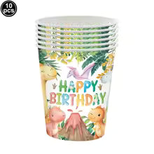 Dinosaur-Themed Birthday Party Disposable Tableware Set - Plates, Cups, Napkins & Tablecloth for Kids' Celebrations and Baby Showers